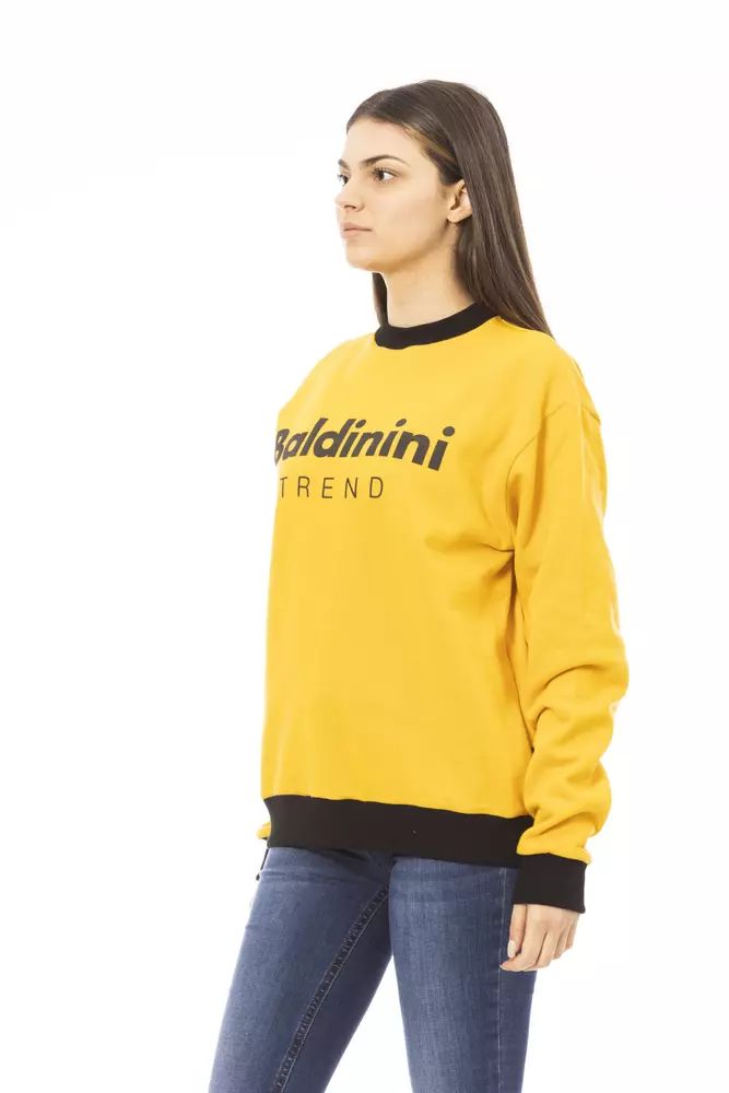 Baldinini Trend Chic Yellow Cotton Fleece Hoodie with Logo