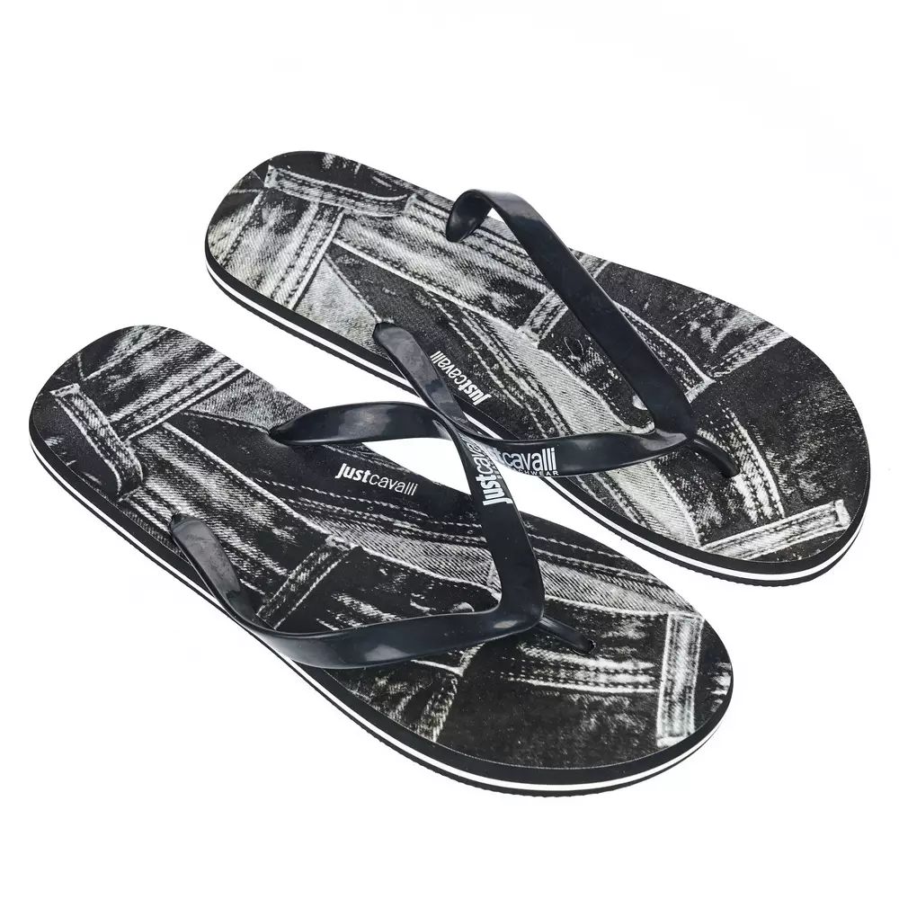 Just Cavalli Sleek Black Logo Flip Flops for Men