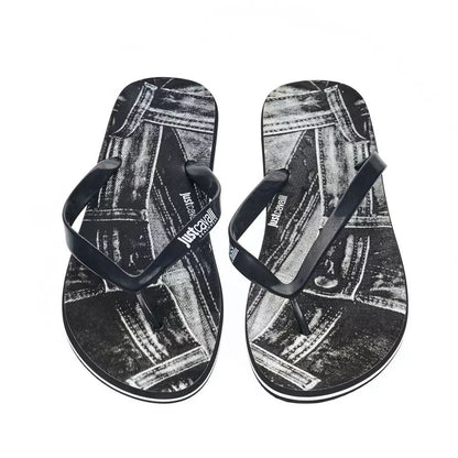 Just Cavalli Sleek Black Logo Flip Flops for Men