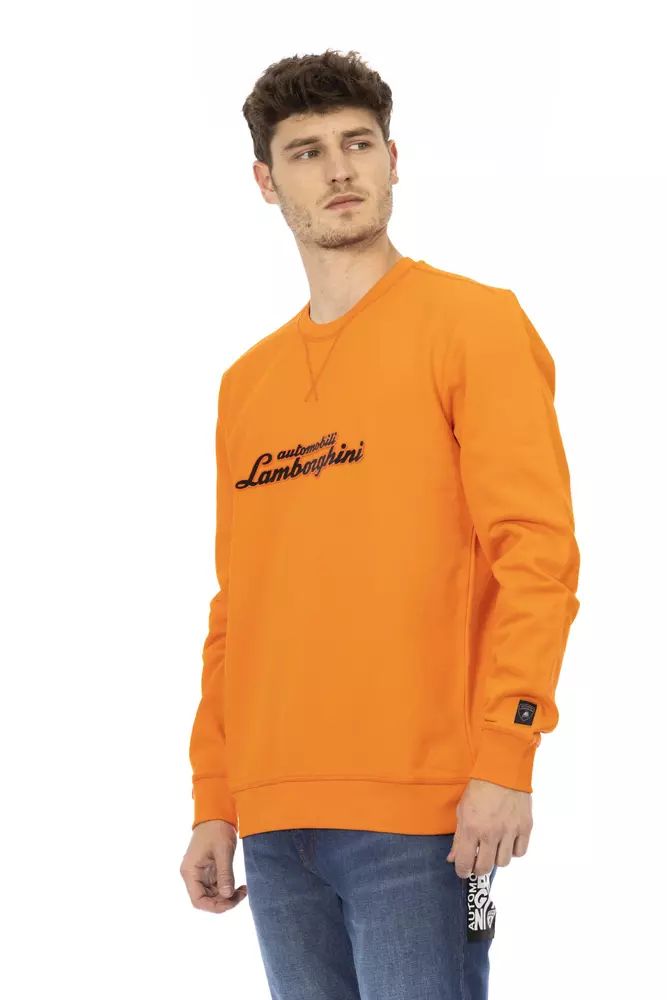 Automobili Lamborghini Sleek Orange Crewneck Sweatshirt with Sleeve Logo