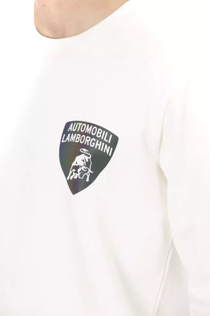 Automobili Lamborghini Sleek White Crewneck Shield Logo Sweater