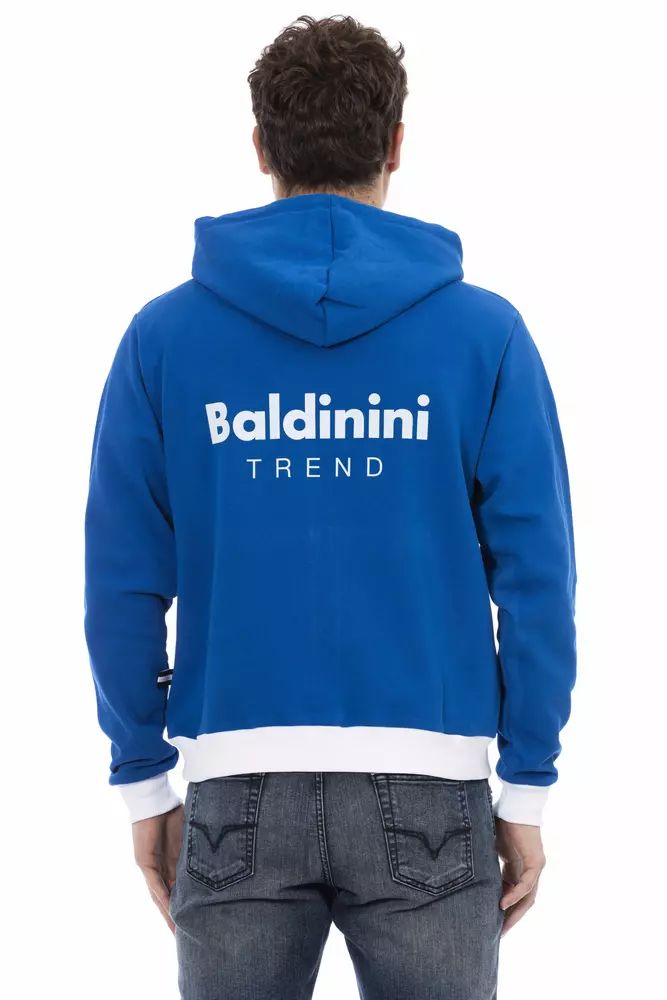 Baldinini Trend Elegant Blue Wool Hoodie with Zip Closure