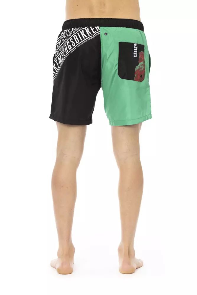 Bikkembergs Elegant Green Swim Shorts with Side Print