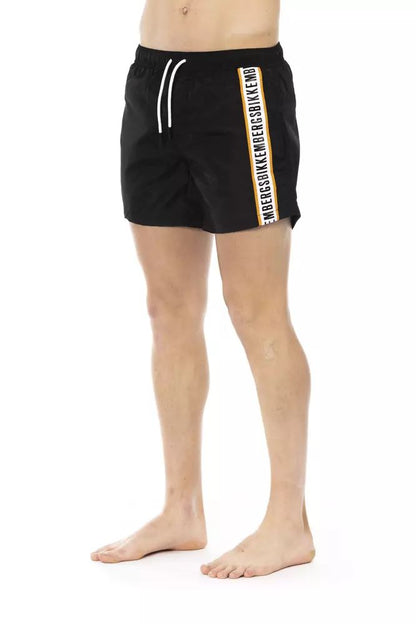 Bikkembergs Sleek Black Swim Shorts with Sporty Tape Detail