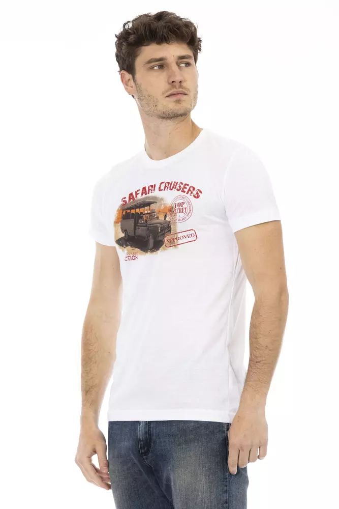 Trussardi Action Sleek White Printed Tee with Superior Comfort