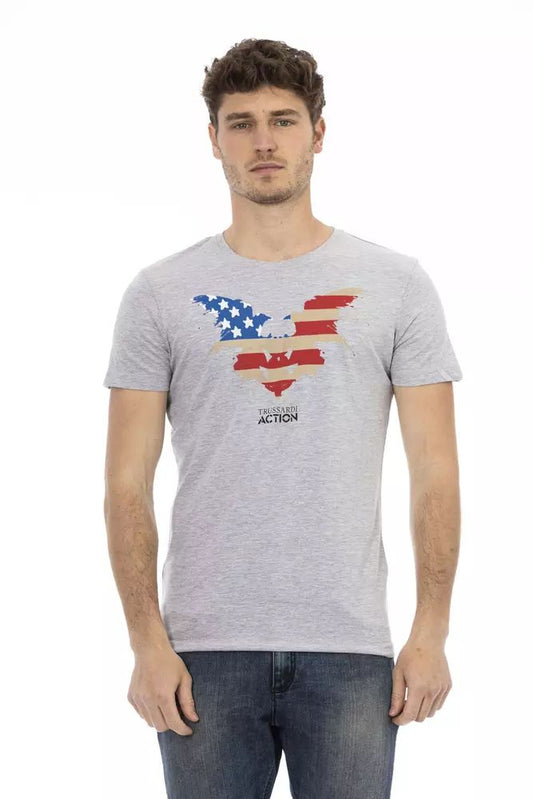 Trussardi Action Sophisticated Gray Tee with Elegant Front Print