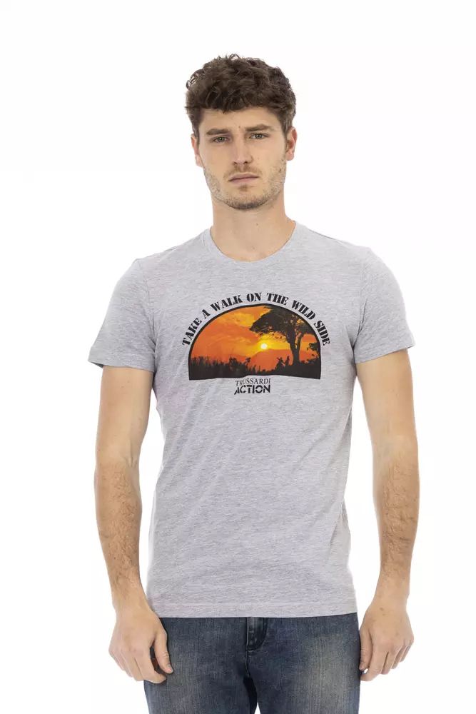 Trussardi Action Elegant Gray Cotton-Blend T-Shirt