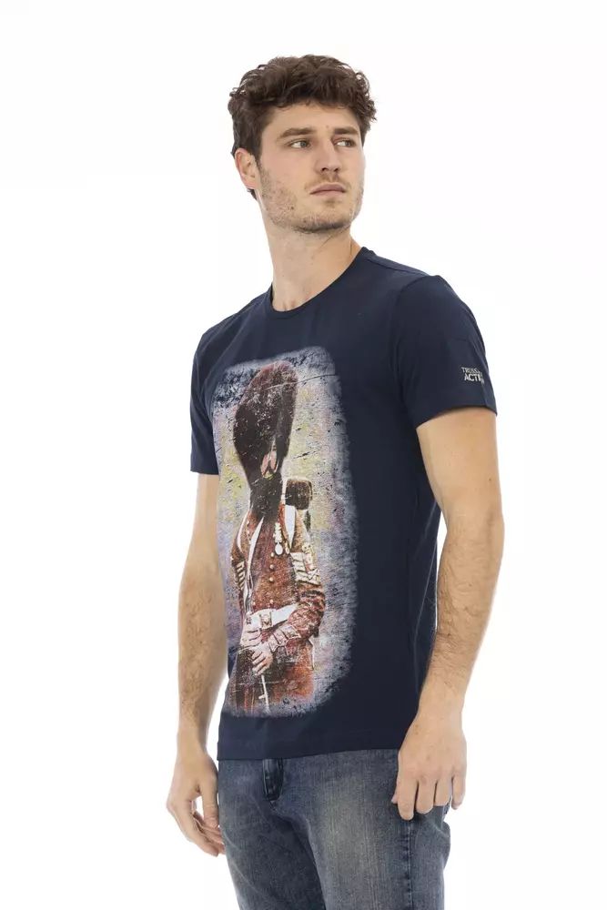 Trussardi Action Sleek Summer Blue Tee with Unique Front Print