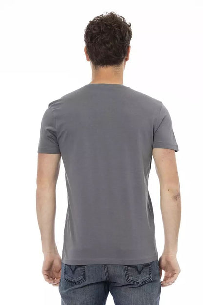 Trussardi Action Elegant Gray Round Neck Tee with Front Print