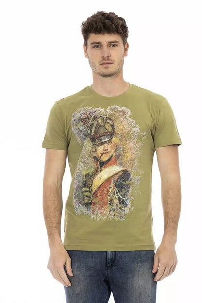 Trussardi Action Chic Green Short Sleeve Tee with Front Print