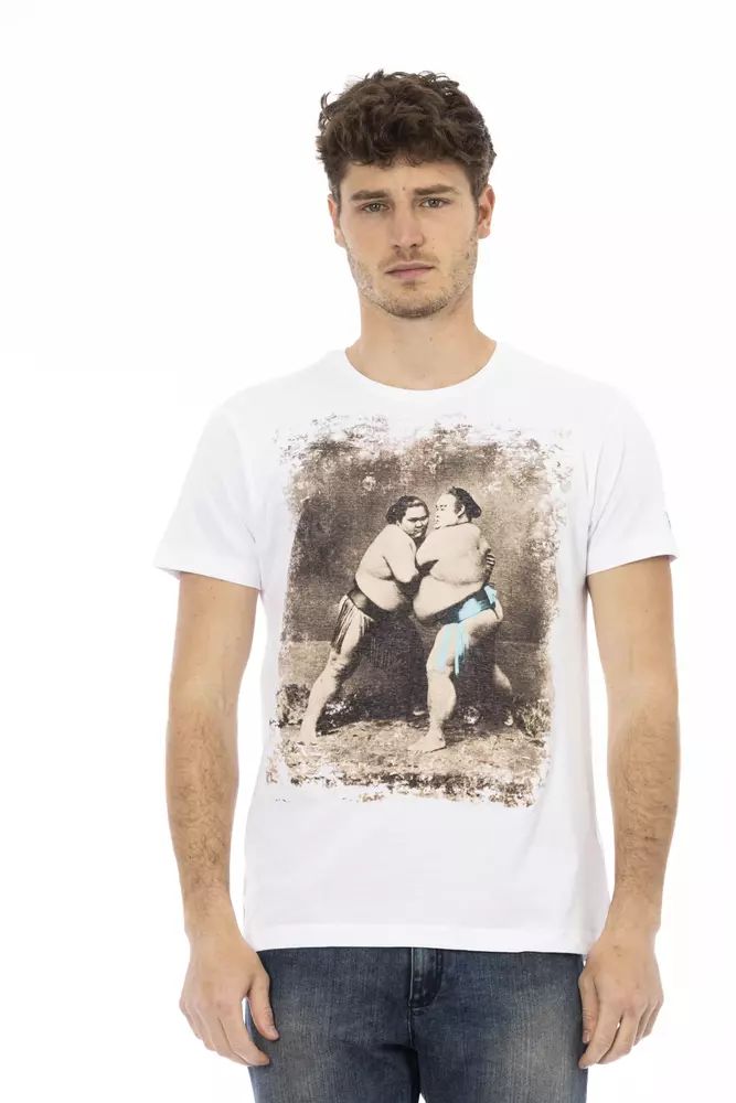 Trussardi Action Elegant White Cotton Blend Tee