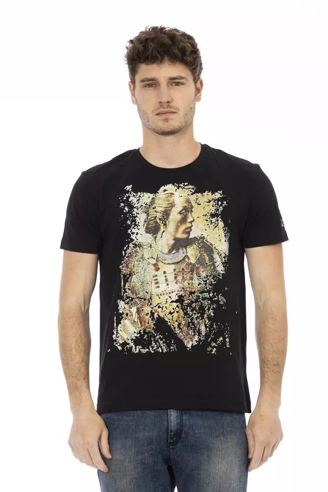 Trussardi Action Elegant Black Round Neck Tee with Unique Print