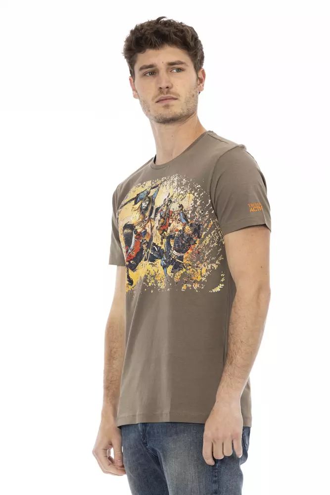 Trussardi Action Elegant Brown Tee with Chic Front Print