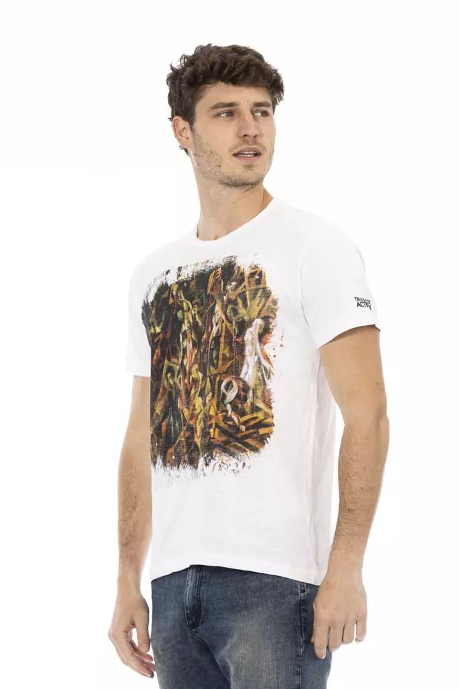 Trussardi Action Elegant White Round Neck Tee with Front Print