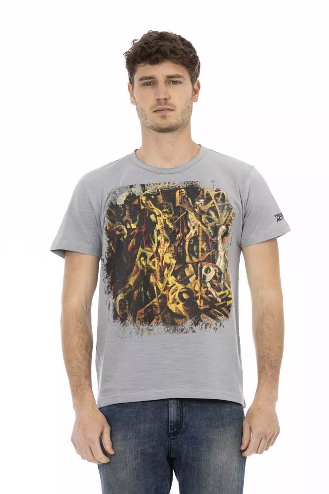 Trussardi Action Chic Gray Short Sleeve T-Shirt with Unique Print