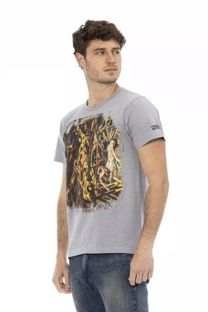 Trussardi Action Chic Gray Short Sleeve T-Shirt with Unique Print