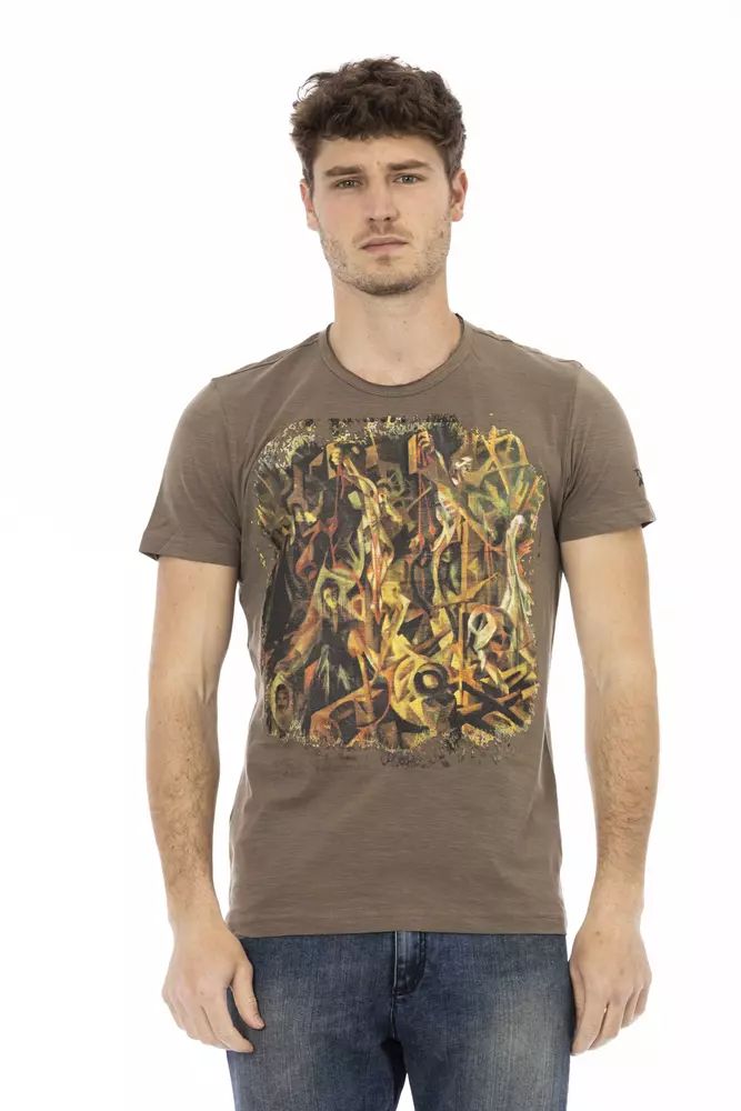 Trussardi Action Elegant Brown Tee with Chic Front Print