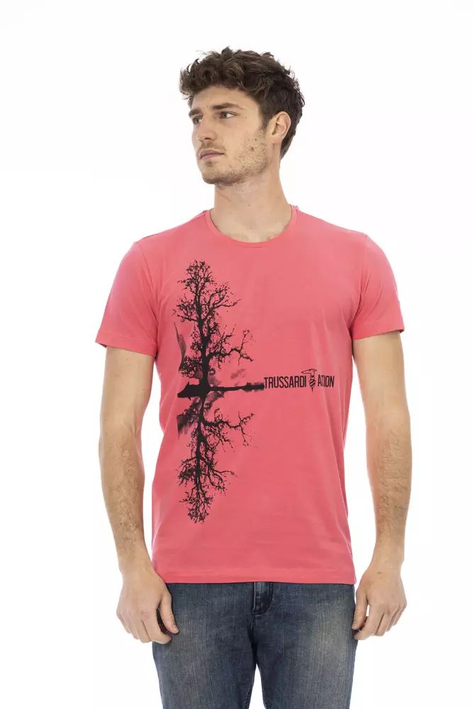 Trussardi Action Chic Pink Short Sleeve Tee with Unique Front Print