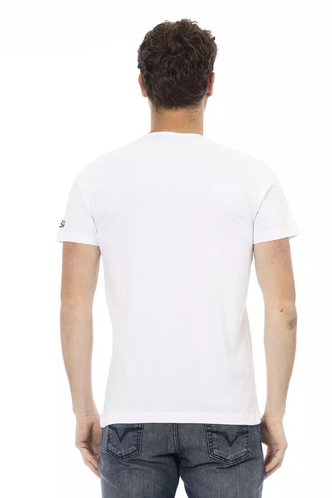 Trussardi Action Sleek Summer White Tee with Graphic Print