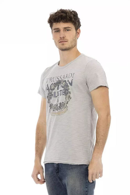 Trussardi Action Elegant Gray Short Sleeve T-Shirt with Print