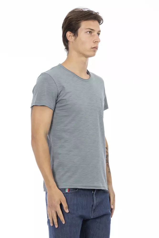 Trussardi Action Chic Gray Pocket Tee with Unique Print