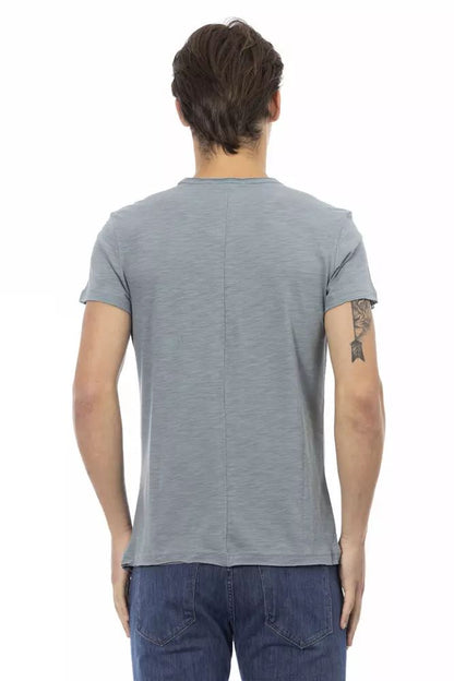 Trussardi Action Chic Gray Pocket Tee with Unique Print