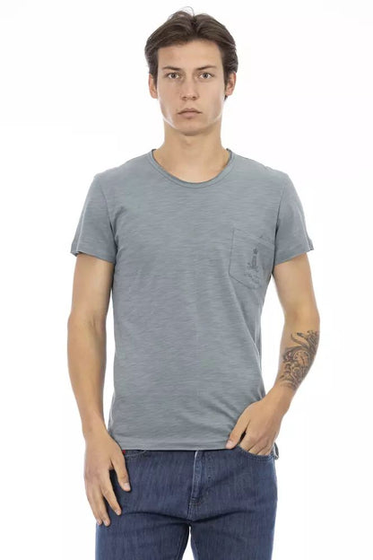 Trussardi Action Chic Gray Pocket Tee with Unique Print