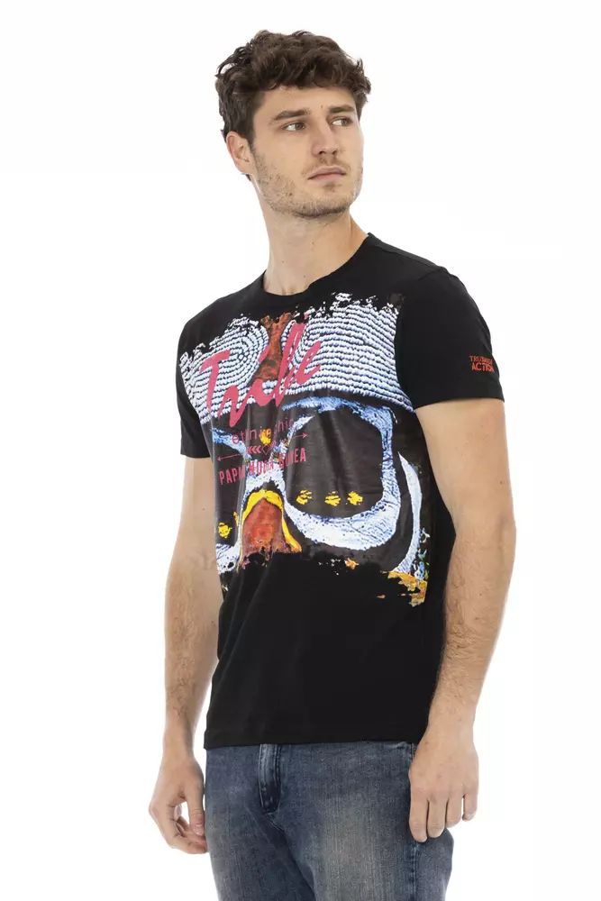 Trussardi Action Elevate Your Style: Bold Print Black Tee