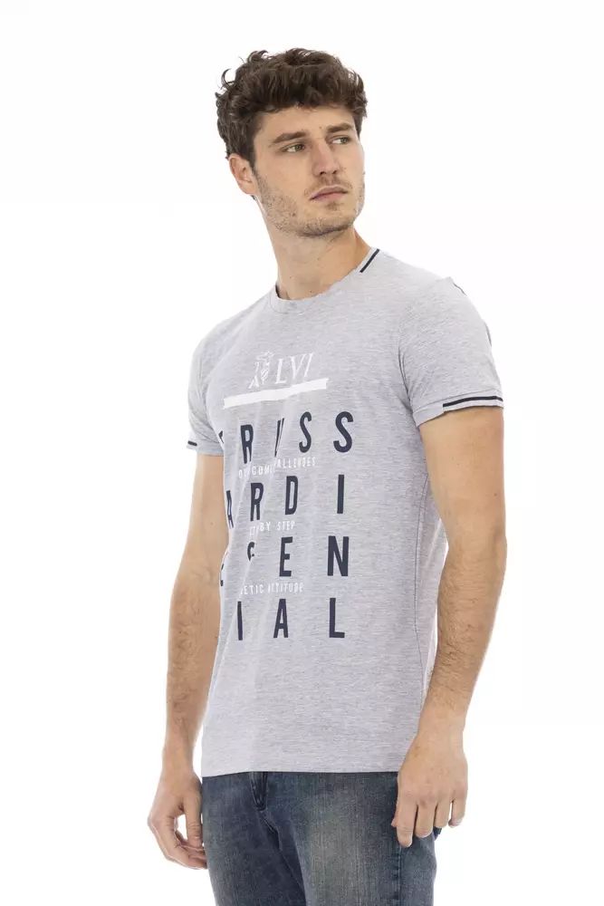 Trussardi Action Chic Gray Short Sleeve Cotton Blend Tee