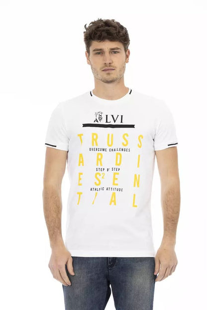 Trussardi Action Elegant White Tee with Artful Front Print