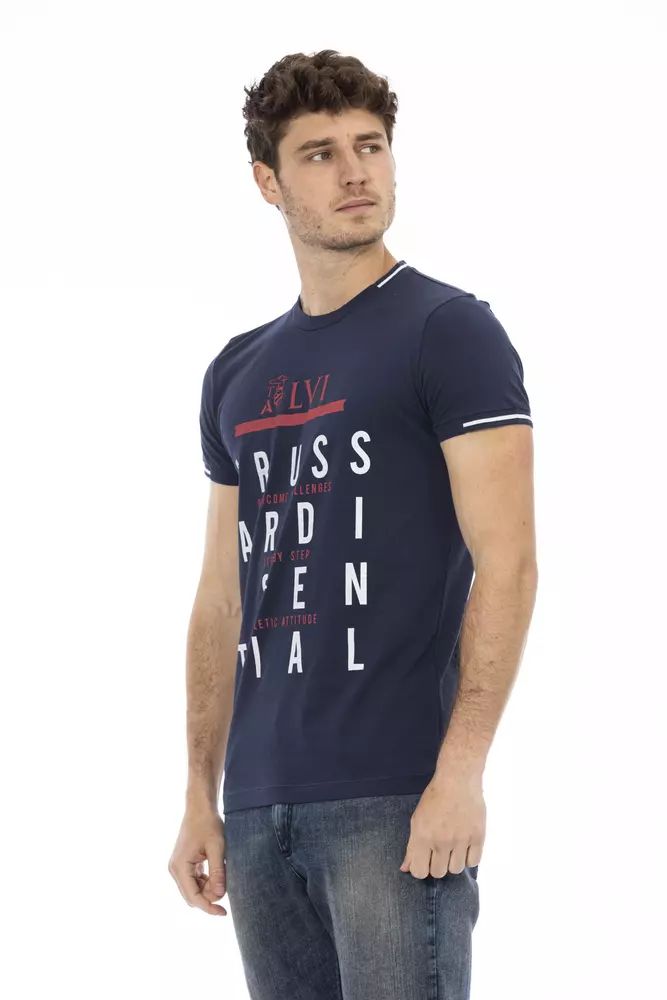 Trussardi Action Sleek Short Sleeve Blue Tee with Front Print