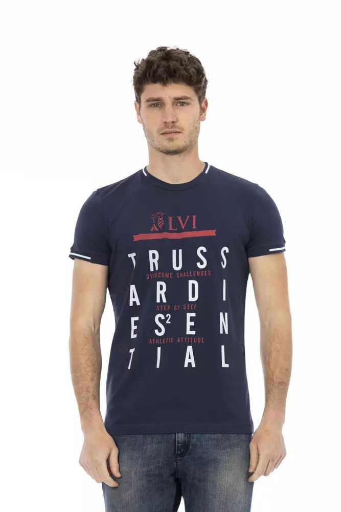 Trussardi Action Sleek Short Sleeve Blue Tee with Front Print