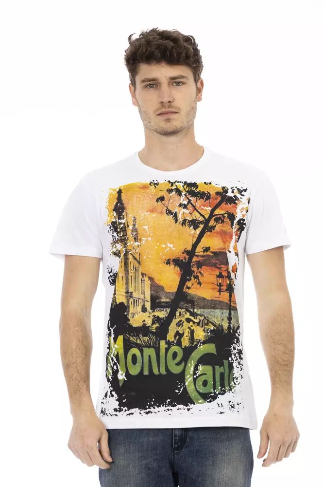 Trussardi Action Elevated Casual White Tee with Graphic Print