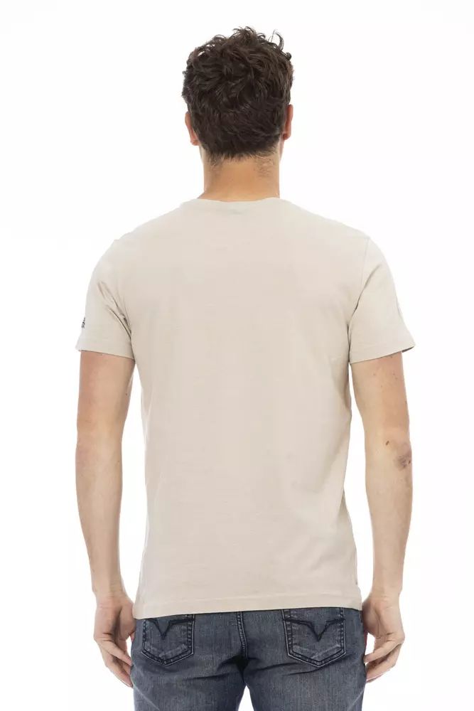 Trussardi Action Beige Round Neck Tee with Front Print