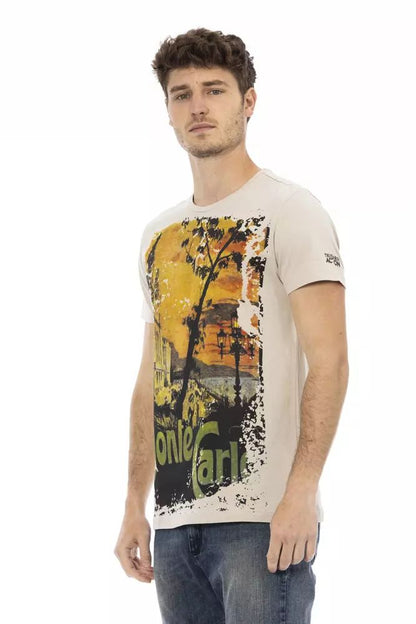 Trussardi Action Beige Round Neck Tee with Front Print