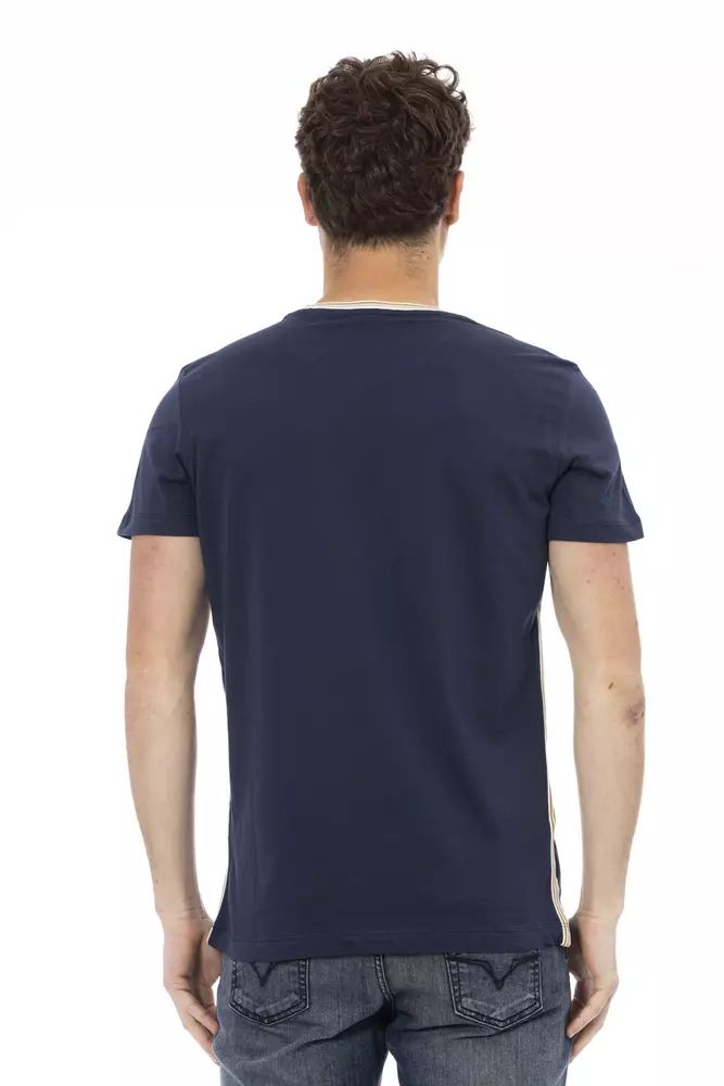 Trussardi Action Elegant Blue Tee with Artistic Front Print