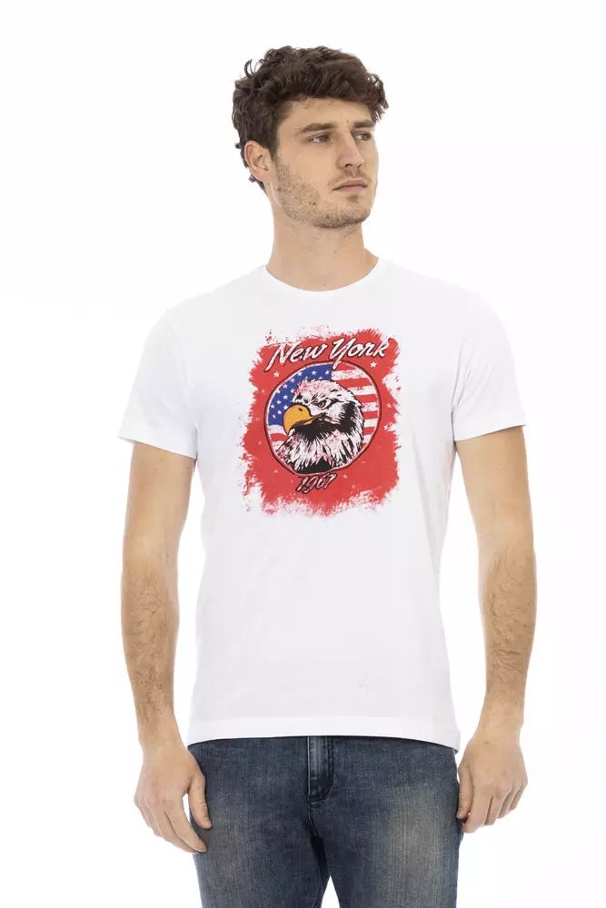 Trussardi Action Elegant White Short Sleeve Tee with Front Print