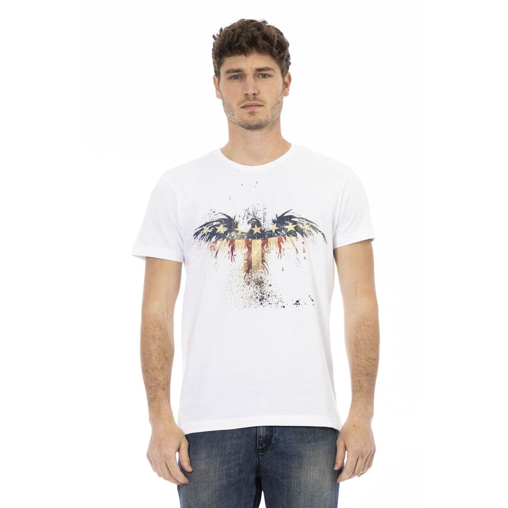 Trussardi Action Elegant White Tee with Artistic Front Print