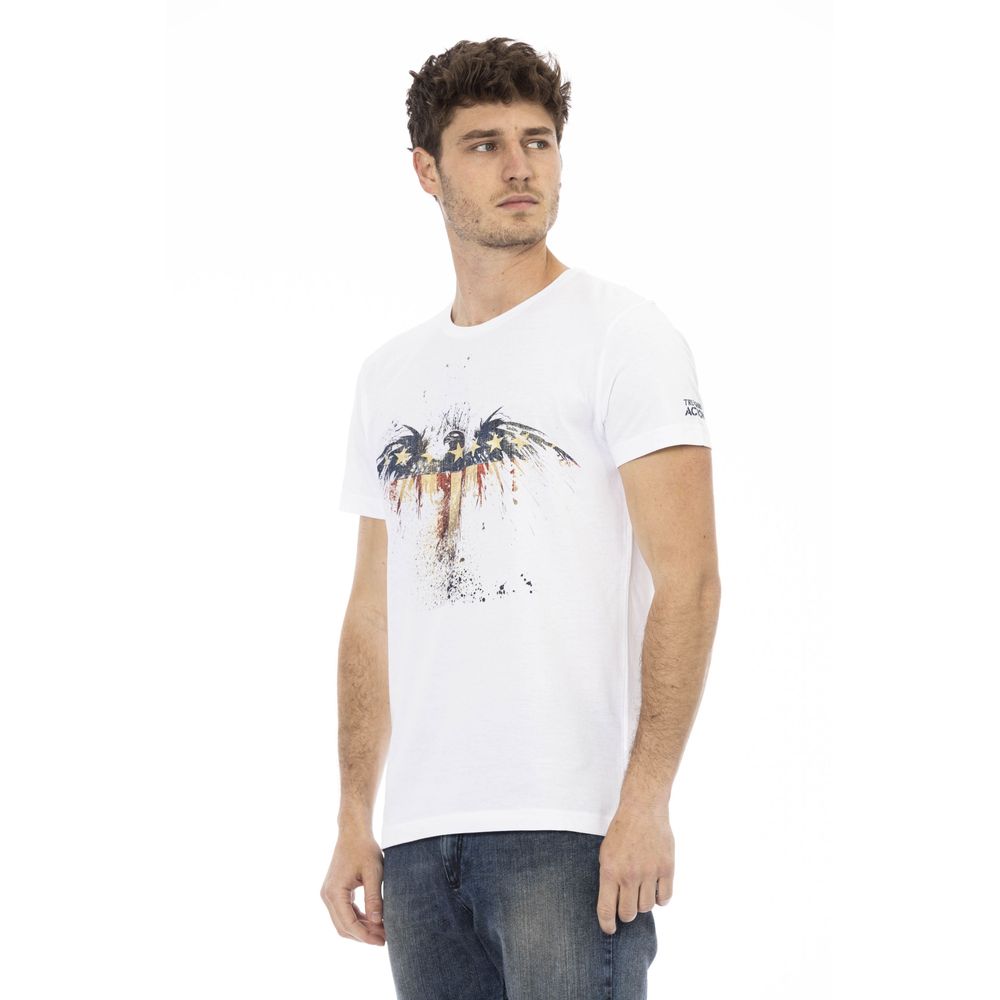 Trussardi Action Elegant White Tee with Artistic Front Print