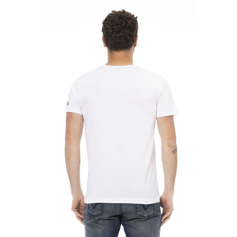 Trussardi Action Elegant White Tee with Artistic Front Print