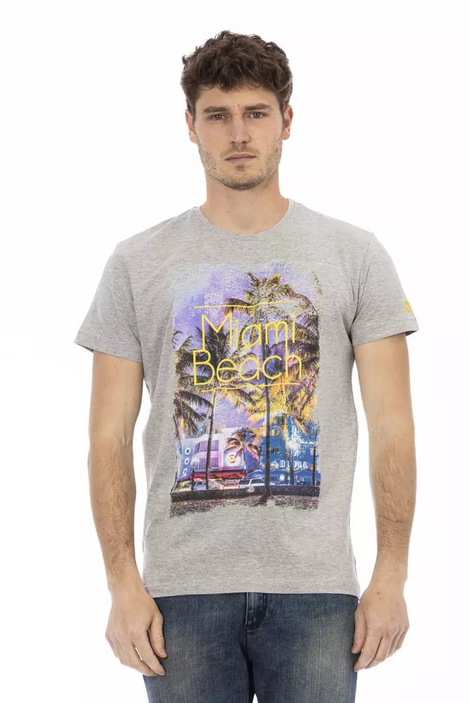 Trussardi Action Elevated Casual Gray Tee with Sleek Print