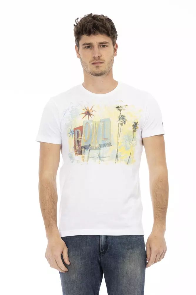 Trussardi Action Elegant White Tee with Artistic Front Print