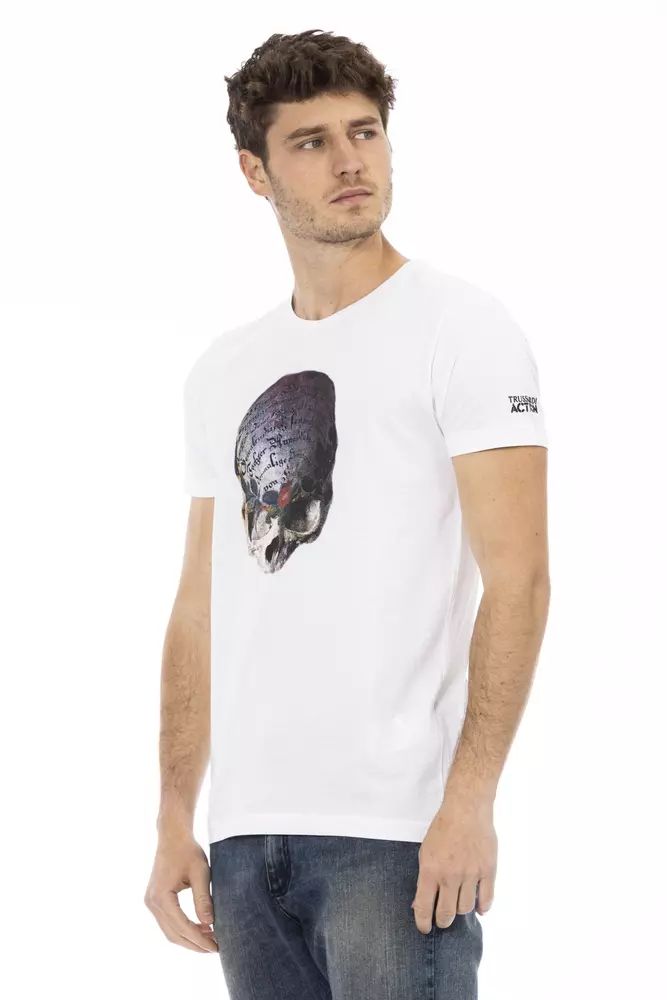 Trussardi Action Sleek White Round Neck Tee with Front Print