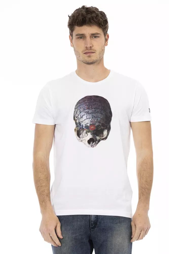 Trussardi Action Sleek White Round Neck Tee with Front Print