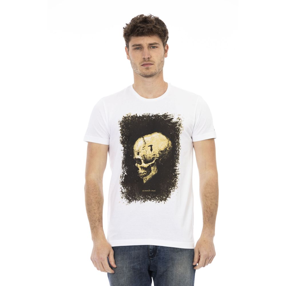 Trussardi Action Sleek White Graphic Tee with Artistic Print