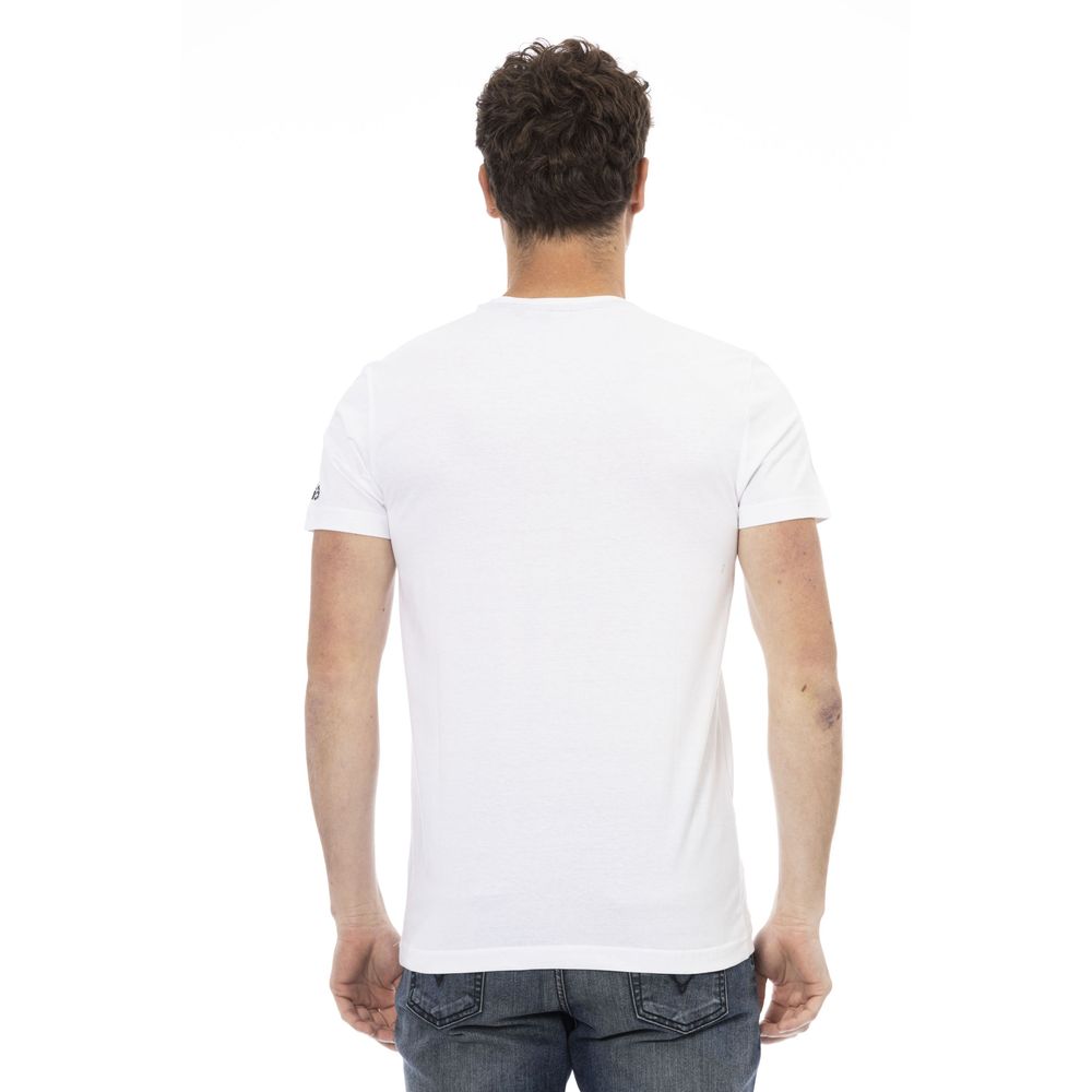 Trussardi Action Sleek White Graphic Tee with Artistic Print