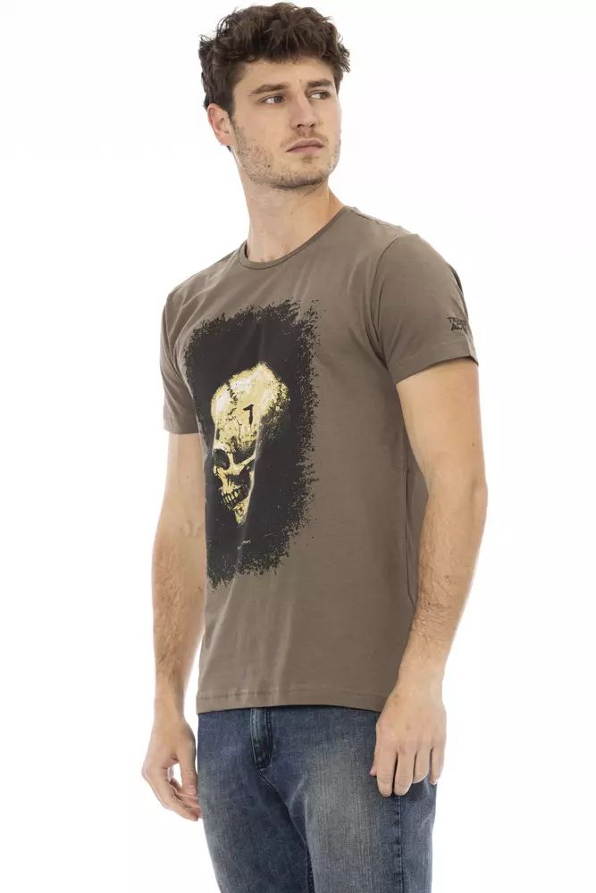 Trussardi Action Elegant Short Sleeve Brown Tee with Unique Print