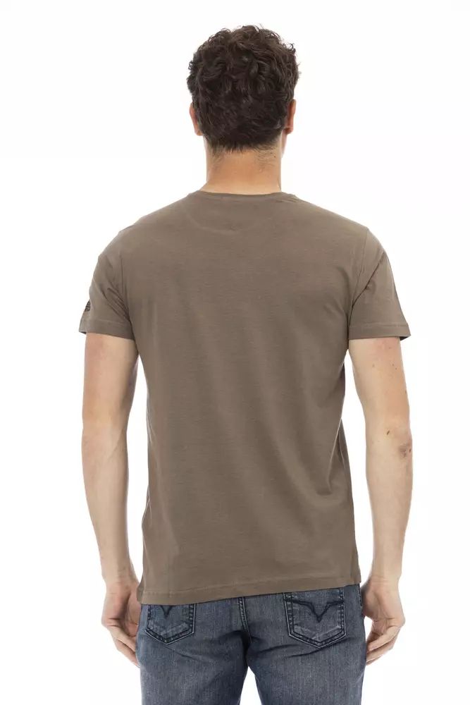 Trussardi Action Elegant Short Sleeve Brown Tee with Unique Print