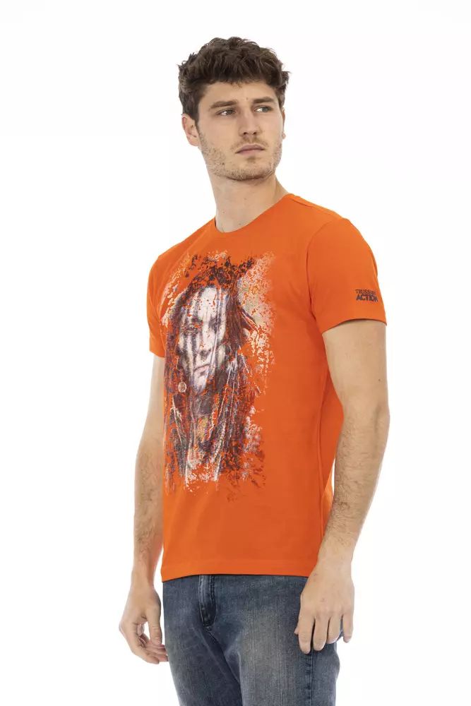 Trussardi Action Sleek Orange Short Sleeve Tee with Front Print