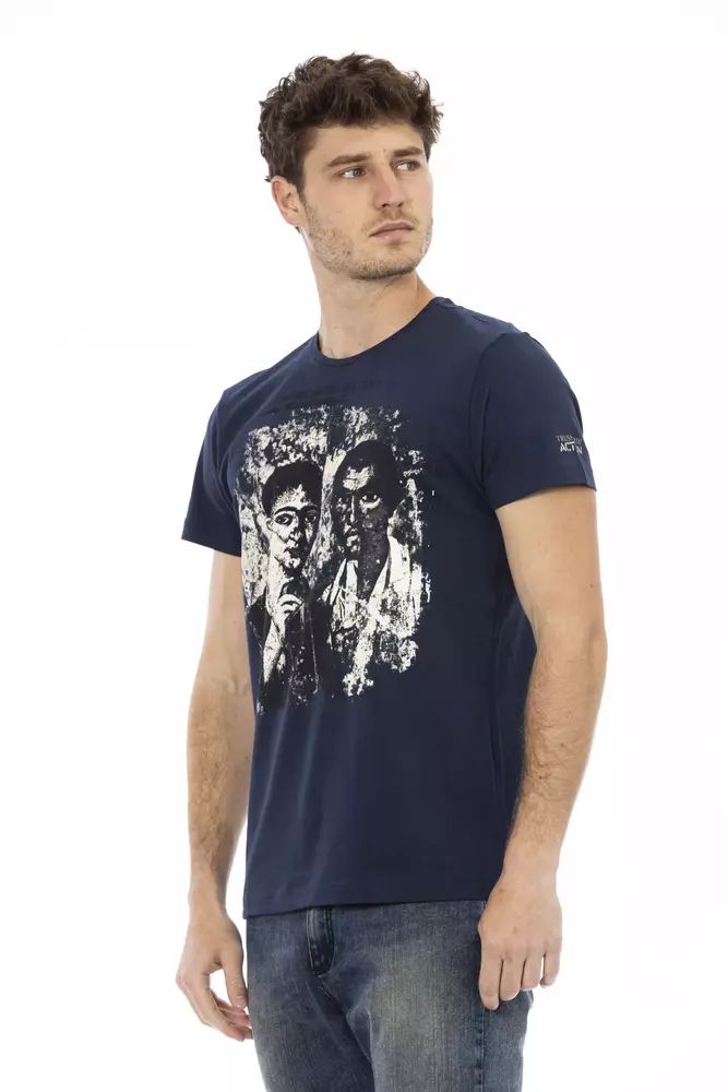 Trussardi Action Chic Blue Printed Tee with Short Sleeves